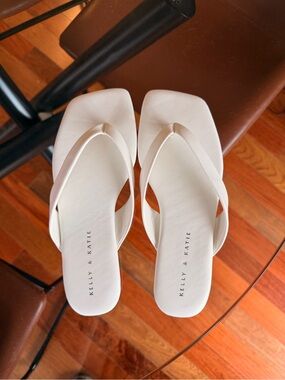 Kelly & Katie White Square-Toe Flip Flops
